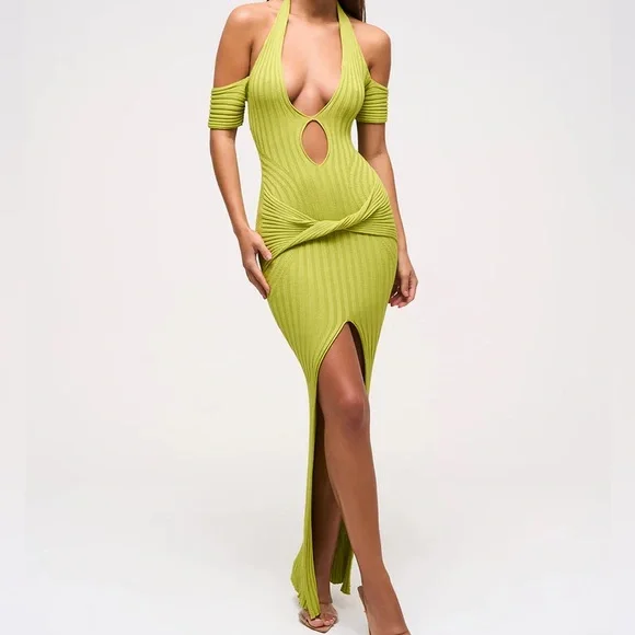 Elegant Green Halter Dress - Picture 1 of 4